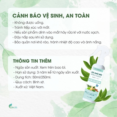 Xịt Khử mùi Kháng khuẩn Nano Bạc ECODEALS - Tinh dầu Thảo mộc