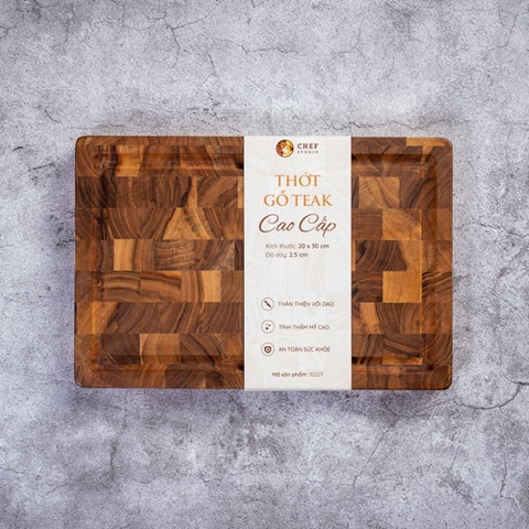 Thớt gỗ Teak Chef Studio chữ nhật ghép ngang 20x30x2,5 cm