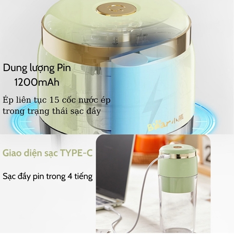 Máy xay sinh tố cầm tay BEAR 6 lưỡi xay được đá - BH 18 tháng