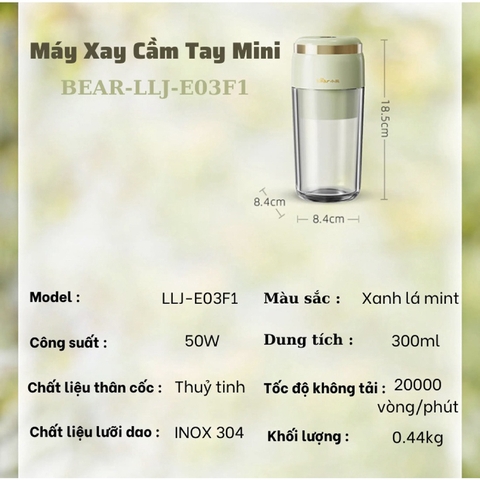 Máy xay sinh tố cầm tay BEAR 6 lưỡi xay được đá - BH 18 tháng