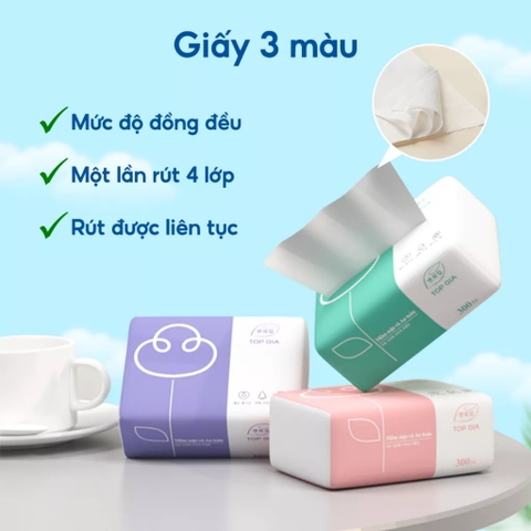 Giấy ăn rút TOPGIA 300 tờ 4 lớp - Loại 3 màu
