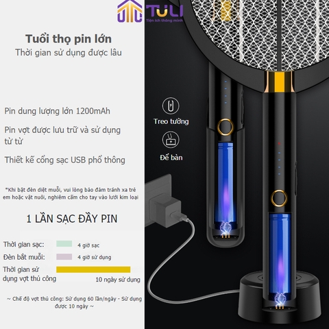 Vợt muỗi điện kiêm đèn bắt côn trùng thông minh 2 trong 1