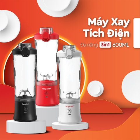 Máy Xay Cầm Tay Tích Điện Đa Năng 3IN1 Lazychef - Máy Xay Sinh Tố Kháng Nước, Dung Tích 600ml