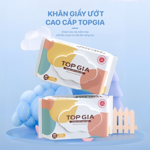 Khăn ướt Topgia cao cấp bịch 80 tờ dày dặn, mềm mại, an toàn cho bé