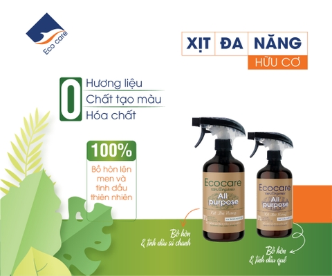 Xịt Chùi Rửa Đa Năng Bồ Hòn Hữu Cơ ECOCARE 4 lít - Tặng vỏ chai 500ml