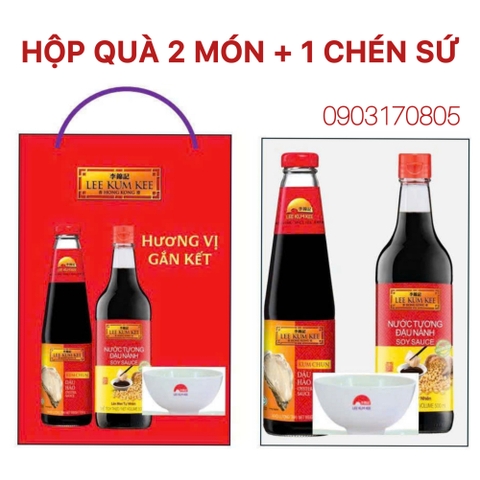 (Thùng 6 hộp) Hộp quà tết LKK dầu hào nước tương tặng chén sứ