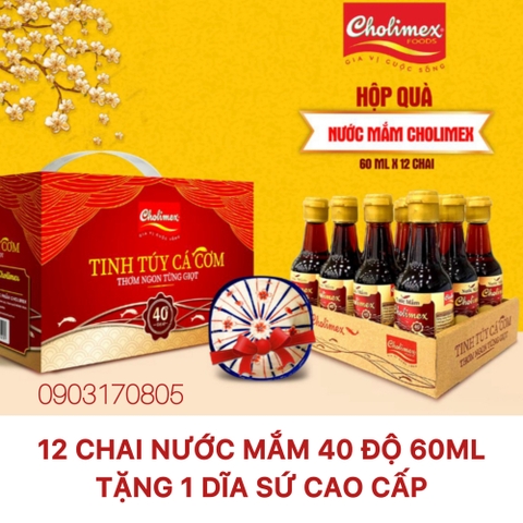 (Thùng 6 hộp) Hộp quà 12 chai nước mắm cá cơm 40 độ 60ml Cholimex 2026
