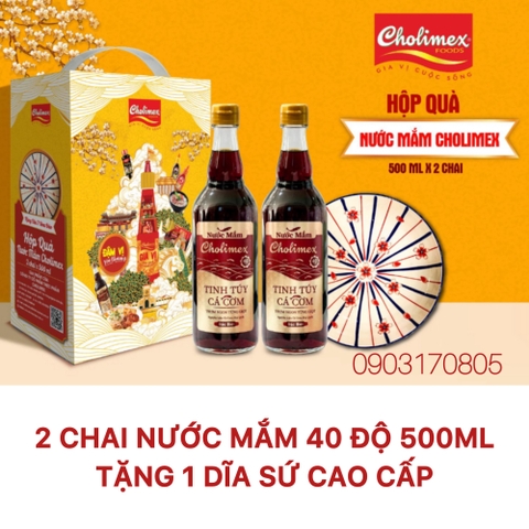 (Thùng 6 hộp) Hộp quà 2 chai NƯỚC MẮM CÁ CƠM 40 ĐỘ 500ml CHOLIMEX tặng dĩa sứ 2026