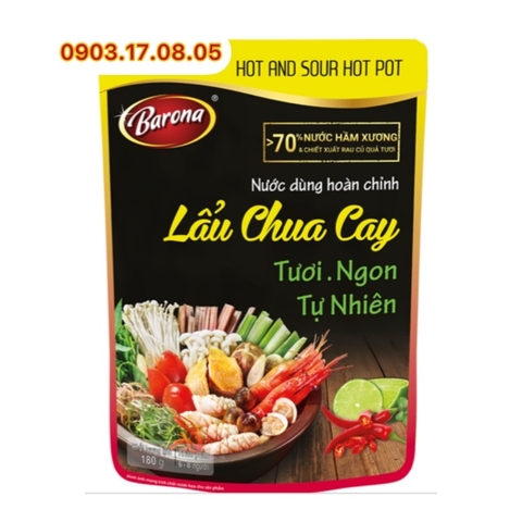 Nước dùng hoàn chỉnh Lẩu chua cay Barona (180gr)