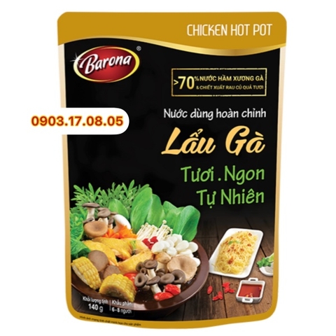 (5 gói) Nước dùng hoàn chỉnh Lẩu gà Barona (140gr)