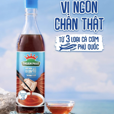 (Thùng 12) Nước mắm cá cơm 40 độ đạm Thuận Phát (610ml)