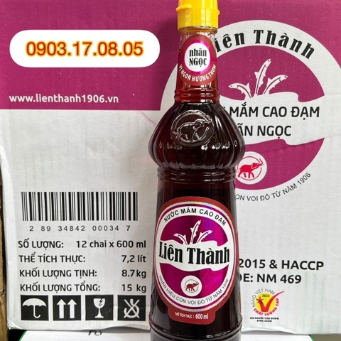(Thùng 12) Nước mắm Liên Thành nhãn ngọc 60 ĐỘ ĐẠM(chai 600ml)