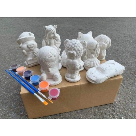 Bộ Tô Tượng Thạch Cao 10 Hình Kèm Khay Màu Và Bút Vẽ Cho Bé (Box