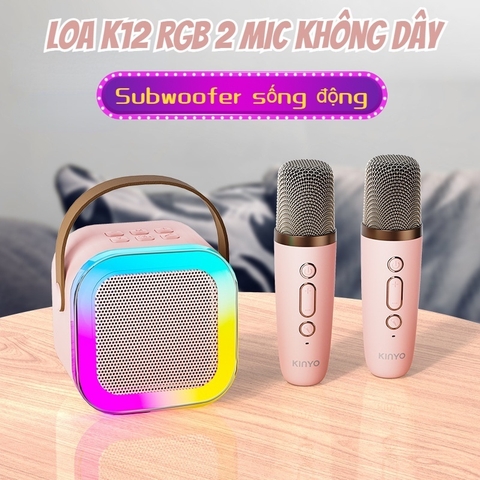 Loa bluetooth karaoke K12 kèm 2 micro không dây led RGB [BH 3 tháng]