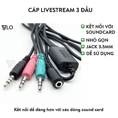 Dây cáp livestream 3 đầu (không có bao bì) kết nối điện thoại với soundcard