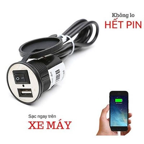 Cóc sạc điện thoại trên xe máy có công tắc 1 cổng usb [BH: 1 tuần]