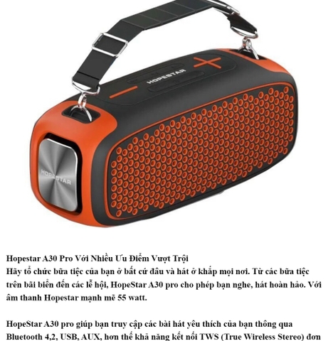Loa bluetooth Karaoke HOPESTAR A30 Pro siêu to KÈM 1 MICRO KHÔNG DÂY có dây treo đèn led siêu đẹp cực hay [BH 6 Tháng]
