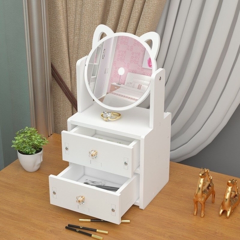 Bàn tủ gỗ trang điểm mini 2 tầng có gương tai mèo [BH: NONE]