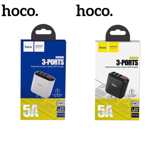 Cóc sạc nhanh 3 cổng usb HOCO HK1 có đèn led báo sạc 5V chính hãng [BH 1 năm]