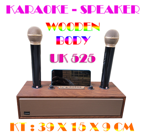 Loa bluetooth karaoke XM-UK525 vỏ gỗ kèm 2 micro không dây hát karaoke chính hãng [