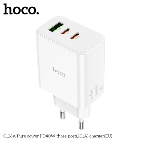 Cóc sạc nhanh 40w HOCO C126A (cóc 1 cổng usb QC3.0 vs 2 cổng type-c PD) 3 cổng 2C1A đa năng chính hãng BH: 1 NĂM]