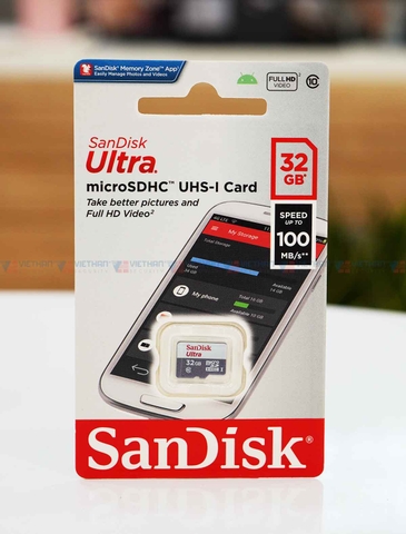 Thẻ nhớ Micro Sandisk Ultra 32Gb Class 10, SPEED UP TO 100MB/S FULL BOX chính hãng [BH 2 năm]