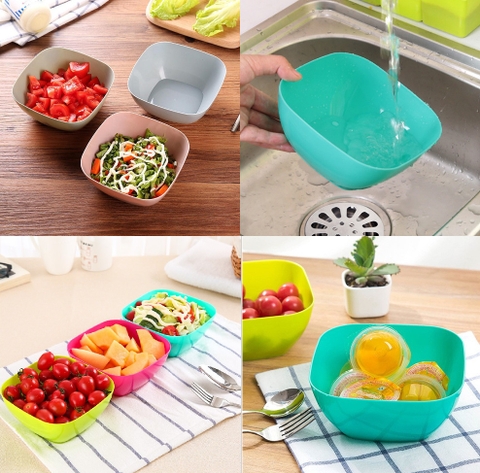 Tô bát nhựa vuông lúa mạch size 14.5x 7 x 9cm đựng salad, rau củ quả đa năng nhà bếp