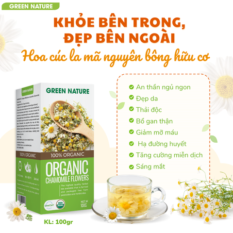 Green Nature - Hoa Cúc La Mã Chamomile Nguyên Bông Hữu Cơ 100g
