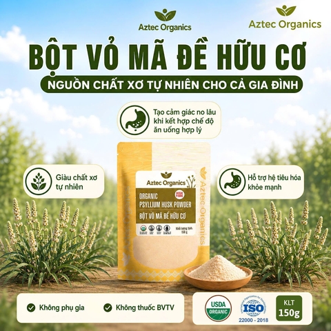 Aztec Organics - Bột vỏ mã đề hữu cơ 150g