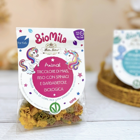 BioMila - Nui Mì Rau Củ 3 Màu Hữu Cơ (Không Gluten) - Hình Thú 100gr
