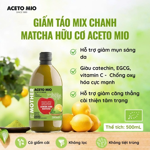Aceto Mio - Giấm táo mix chanh matcha hữu cơ (có giấm cái) - ITALIA