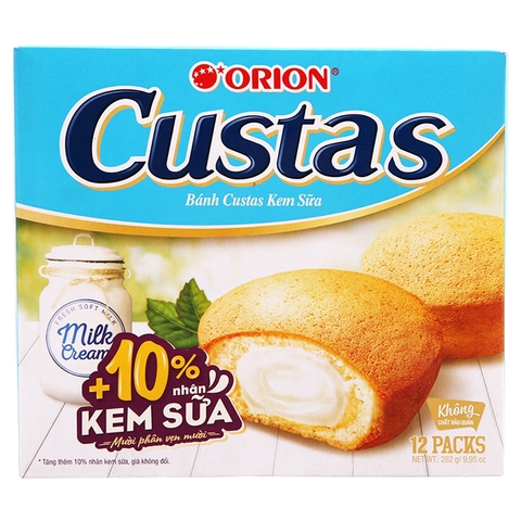 Bánh bông lan Custas nhân kem trứng/kem sữa 282g | 오리온 카스타드 오리지널/끼리크림치즈 138g