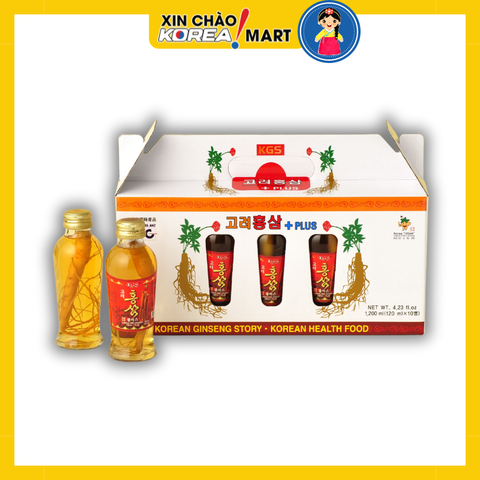 Nước hồng sâm có củ KGS Korean Red Ginseng Plus 120ml x 10 chai | 고려홍삼 120ml x 10병