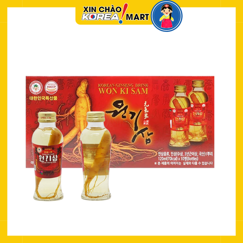 Nước hồng sâm có củ Wonkisam 120ml x 10 chai | 원기삼120ml*10