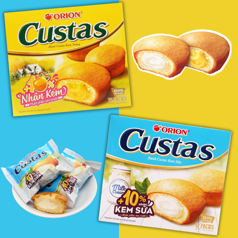 Bánh bông lan Custas nhân kem trứng/kem sữa 282g | 오리온 카스타드 오리지널/끼리크림치즈 138g