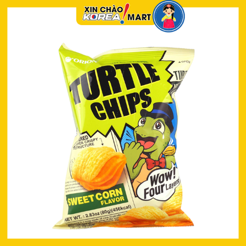 Bánh snack bắp rùa Hàn Quốc vị súp bắp Turtle Chips Sweet Corn Flavor Orion 80g | 꼬북칩 콘스프맛 80g