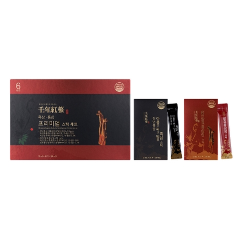 Nước hồng sâm và hắc sâm lên men (Black ginseng and Red Ginseng Premium stick set) 12ml x 30 gói | 홍삼-흑삼 프리미엄 스틱 12mlx30 stick