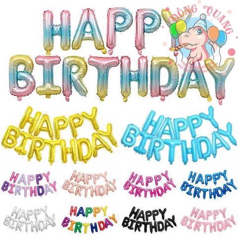 Bong bóng chữ Happy birthday (chữ mỏng - 11 mẫu)
