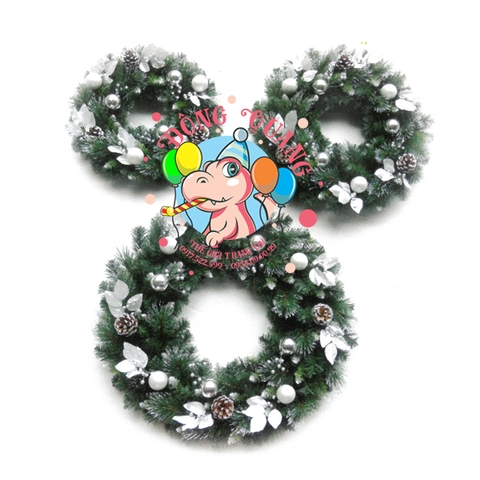 Vòng hoa 3 loại lá lăn kim tuyến bạc trang trí