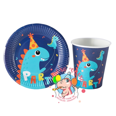 Bộ ly, đĩa chủ đề khủng long (set 10)
