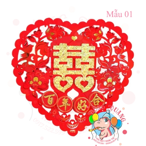 Hình dán Song hỷ tim nhung 3D (set 2)
