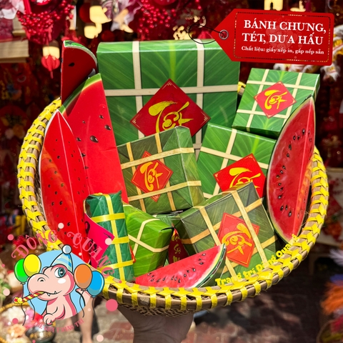 Bánh chưng, tét, dưa hấu giấy xếp