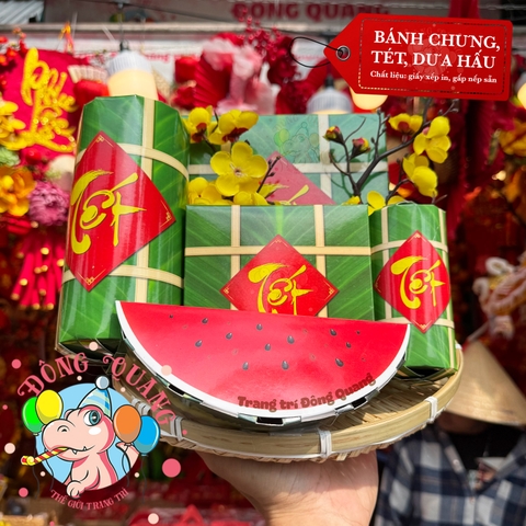 Bánh chưng, tét, dưa hấu giấy xếp