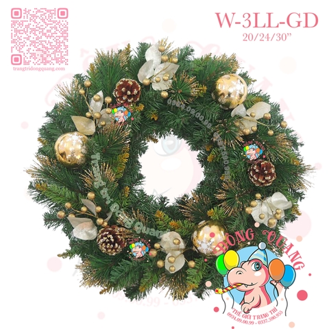 Vòng hoa 3 loại lá lăn kim tuyến vàng trang trí