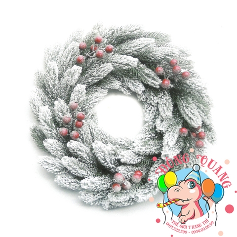 Vòng hoa nhánh thông đơn PE phủ tuyết