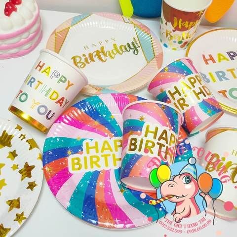 Bộ ly, đĩa chủ đề cầu vồng (set 10)