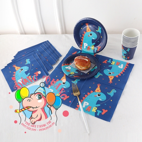 Bộ ly, đĩa chủ đề khủng long (set 10)