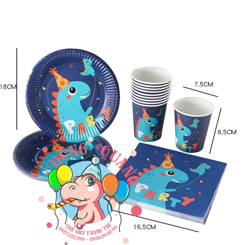 Bộ ly, đĩa chủ đề khủng long (set 10)