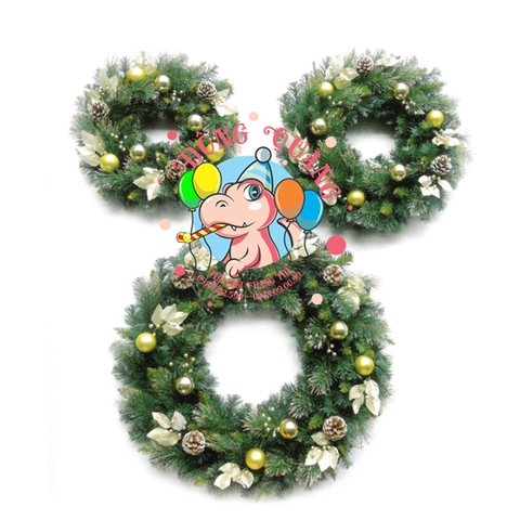 Vòng hoa 3 loại lá lăn kim tuyến vàng trang trí