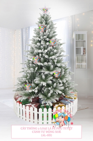 Cây thông 2 loại lá PE phủ tuyết (cành tự động xoè)